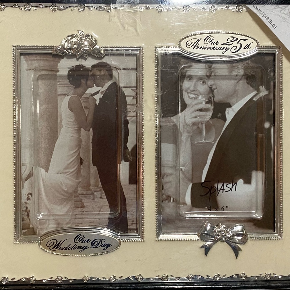 25th Anniversary Silver Cream Double Photo Frame Silver Ornate Decor Keepsake